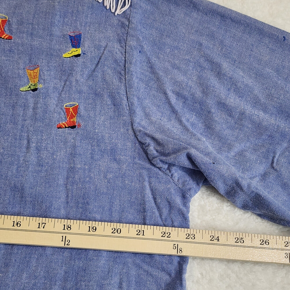 VTG Chambray Western Shirt Embroidered Boots Size Large #1450 - Picture 12 of 16